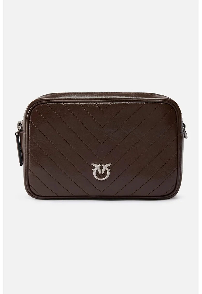 Geanta crossbody de piele cu doua compartimente, Maro inchis