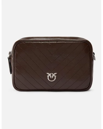 Geanta crossbody de piele cu doua compartimente, Maro inchis
