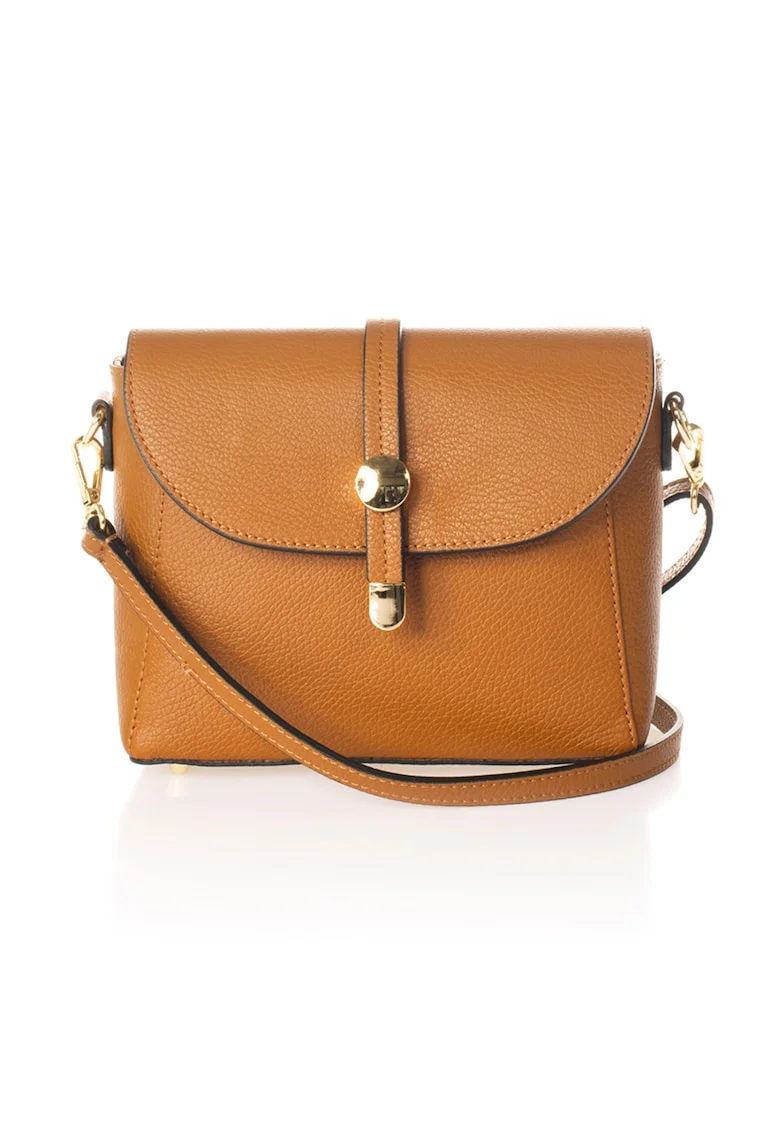 Geanta crossbody din piele cu bareta detasabila, Caramel