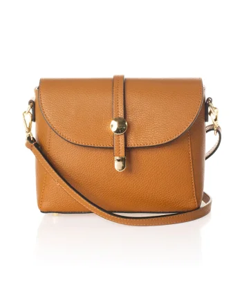 Geanta crossbody din piele cu bareta detasabila, Caramel