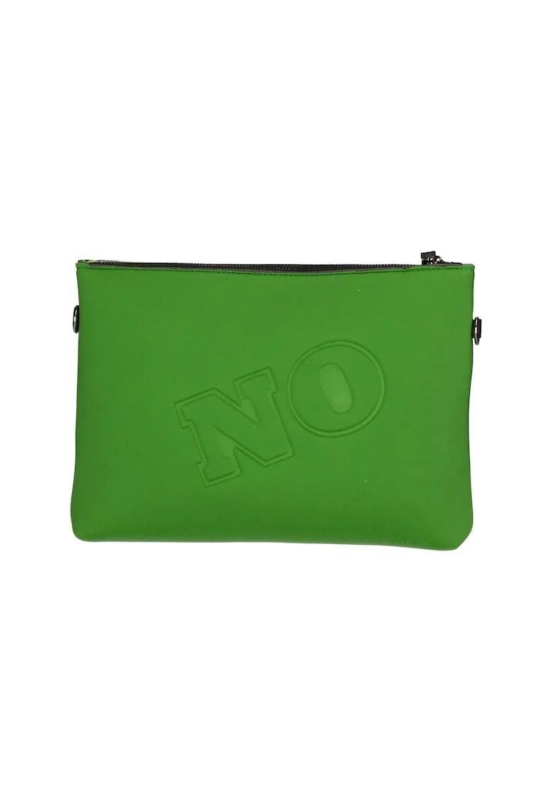 Geanta crossbody cu fermoar si text in relief, Verde electric
