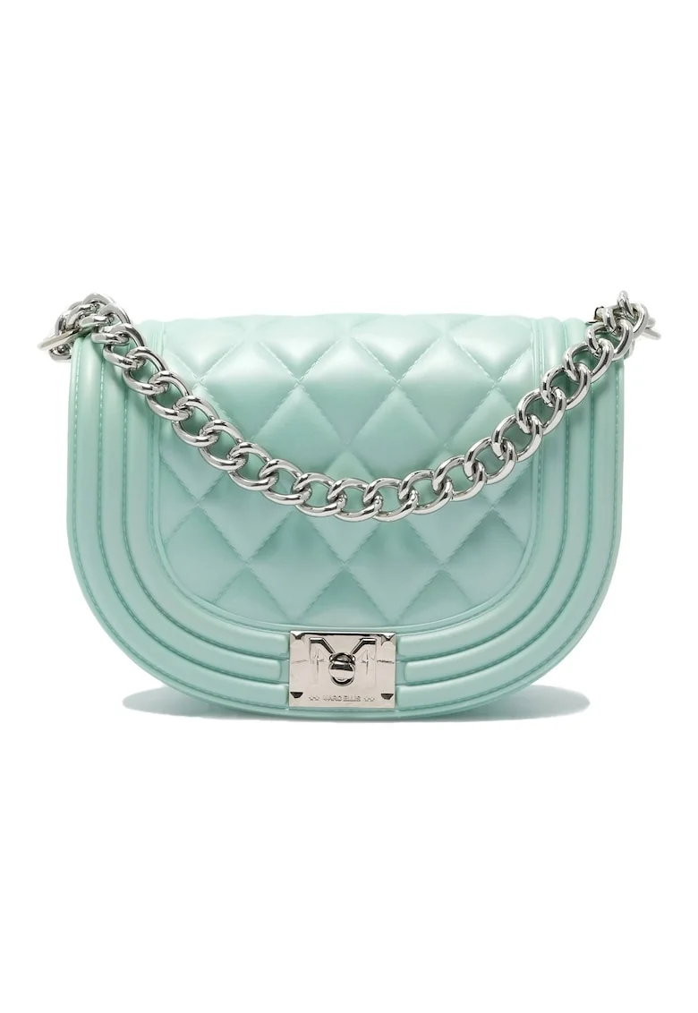 Geanta crossbody cu bareta din lant, Verde/Argintiu