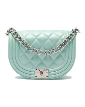 Geanta crossbody cu bareta din lant, Verde/Argintiu