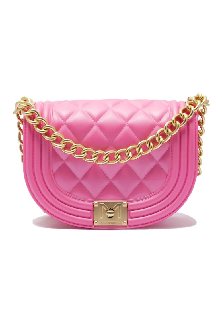 Geanta crossbody cu bareta din lant, Auriu/Roz inchis