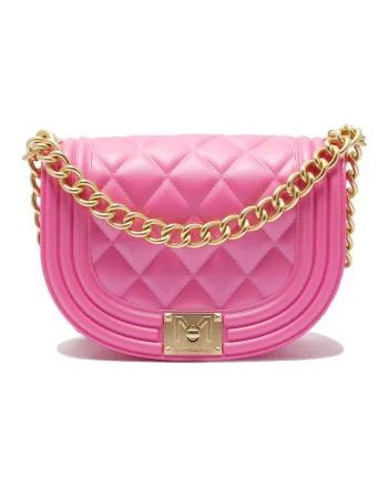 Geanta crossbody cu bareta din lant, Auriu/Roz inchis