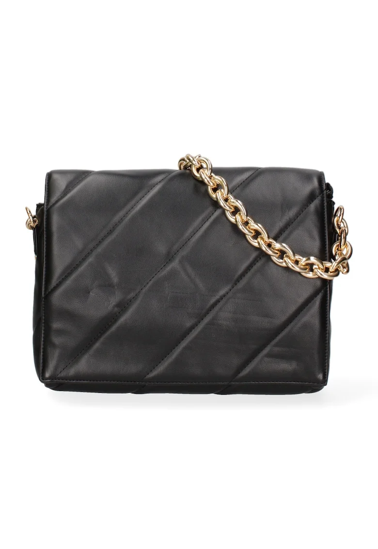Geanta crossbody de piele ecologica cu bareta lant, Negru
