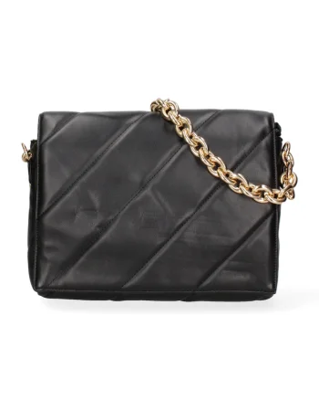 Geanta crossbody de piele ecologica cu bareta lant, Negru