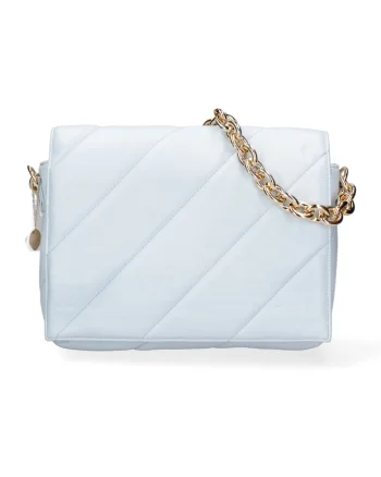 Geanta crossbody de piele ecologica cu bareta lant, Albastru deschis