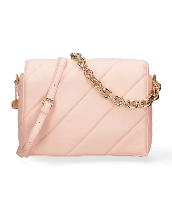 Geanta crossbody de piele ecologica cu bareta lant, Piersica