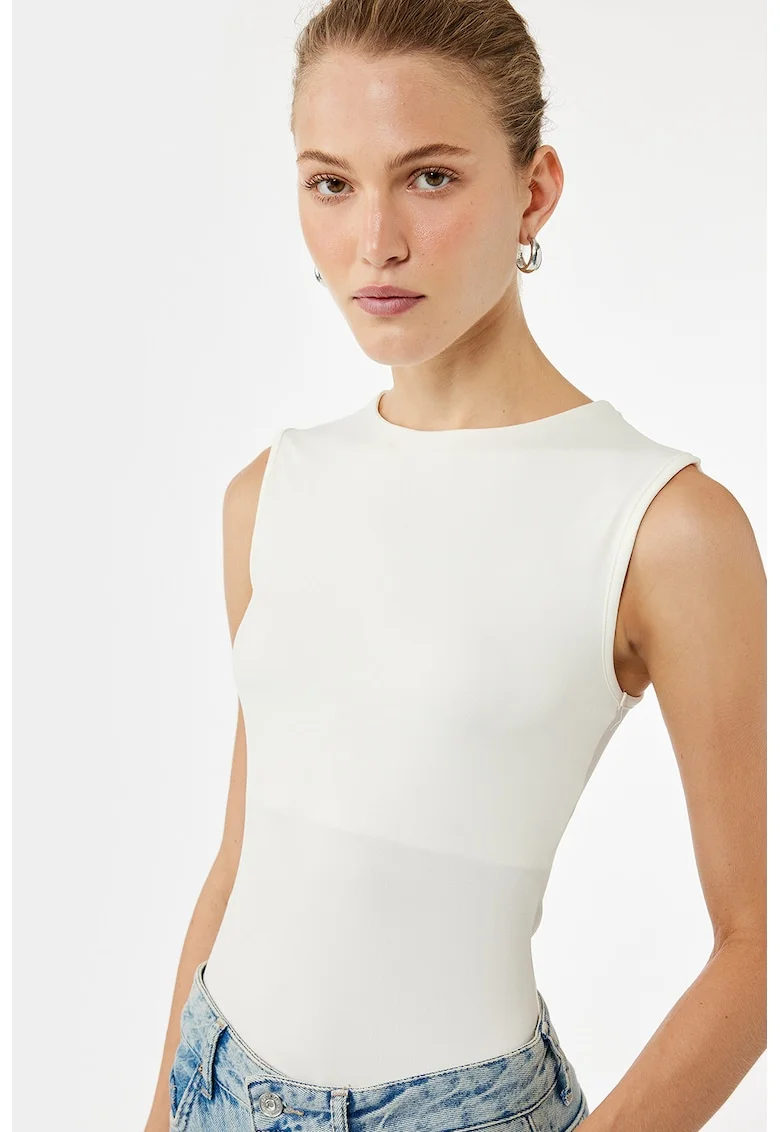 Body slim fit fara maneci, Alb