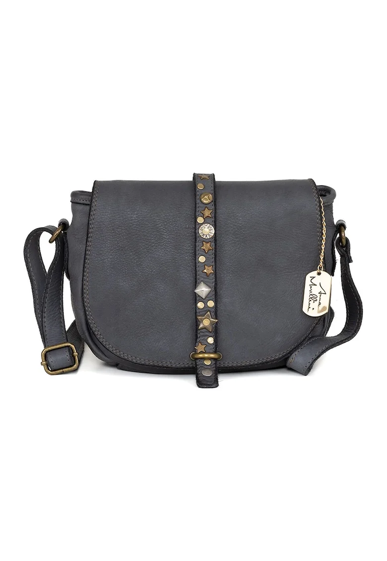 Geanta crossbody din piele cu aplicatii metalice Luigia, Gri inchis