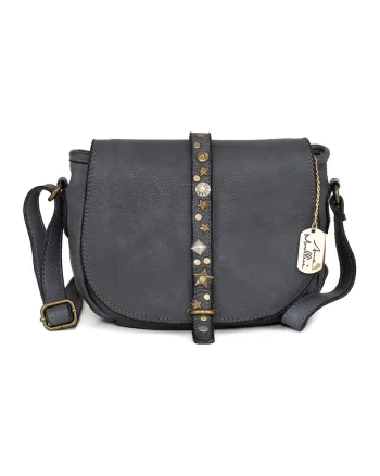 Geanta crossbody din piele cu aplicatii metalice Luigia, Gri inchis