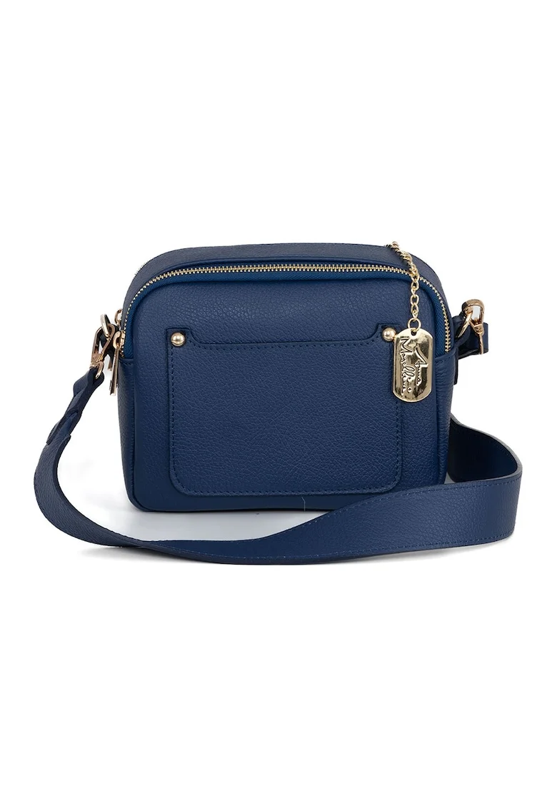 Geanta crossbody din piele cu bareta detasabila, Albastru inchis