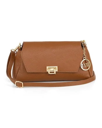 Geanta crossbody cu inchidere cu clapa, Caramel