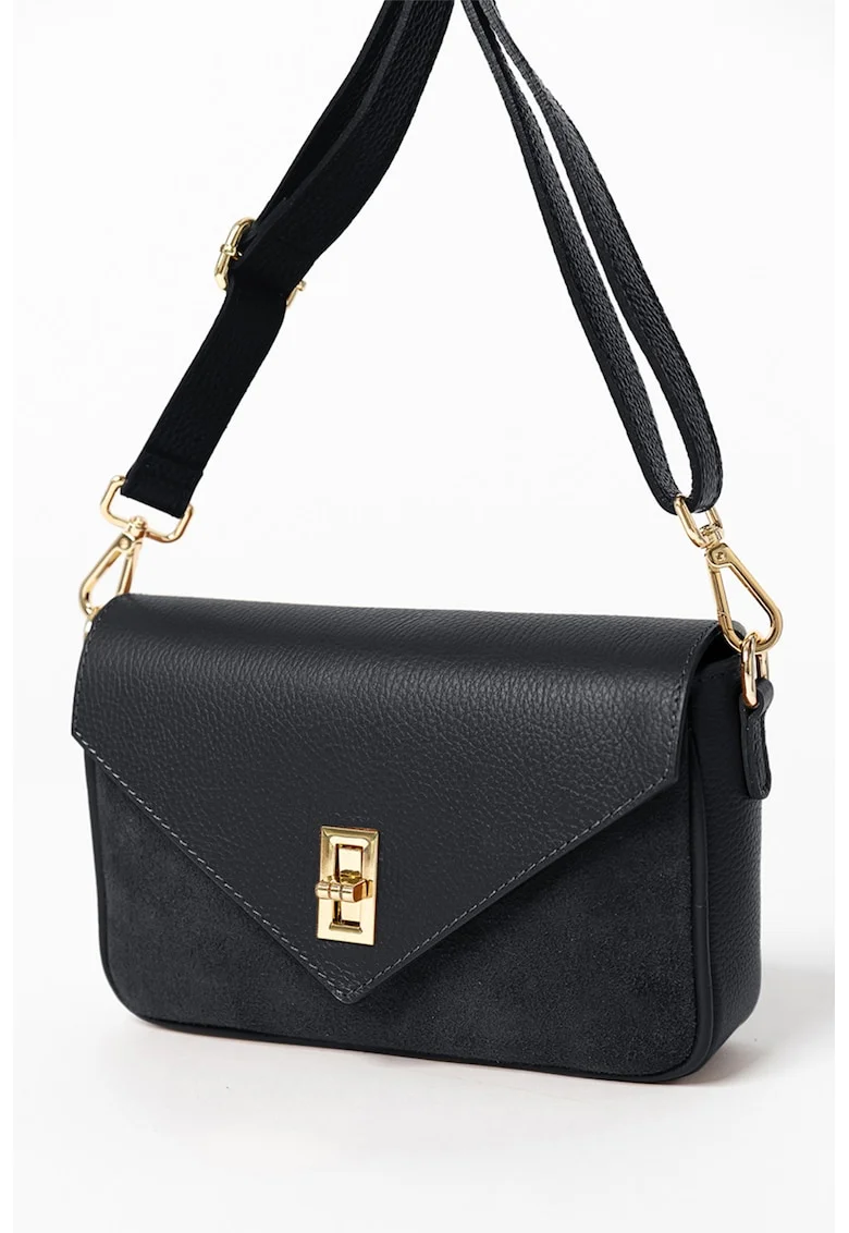 Geanta crossbody de piele cu clapa, Negru