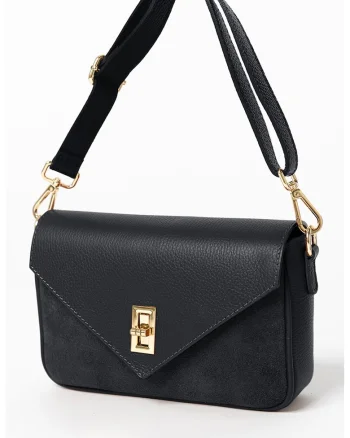 Geanta crossbody de piele cu clapa, Negru