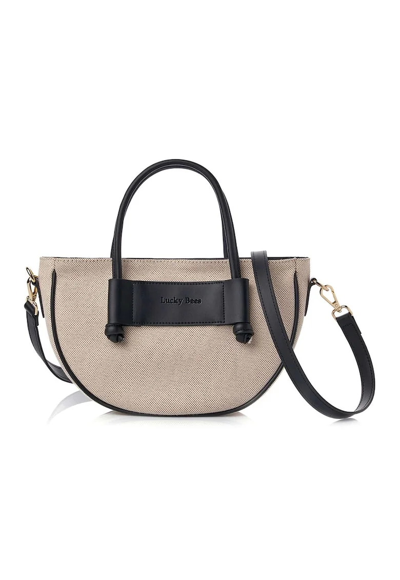 Geanta crossbody rotunjita, Gri carbune/Crem