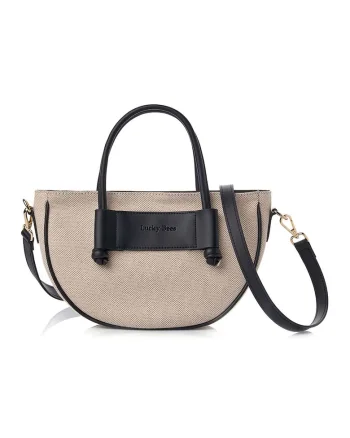 Geanta crossbody rotunjita, Gri carbune/Crem