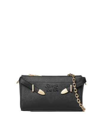 SECRET PON PON., Geanta crossbody din piele ecologica cu bareta din lant, Negru