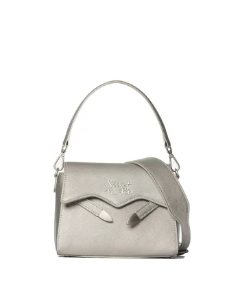 SECRET PON PON., Geanta crossbody din piele ecologica cu clapa Iduna Lux, Argintiu