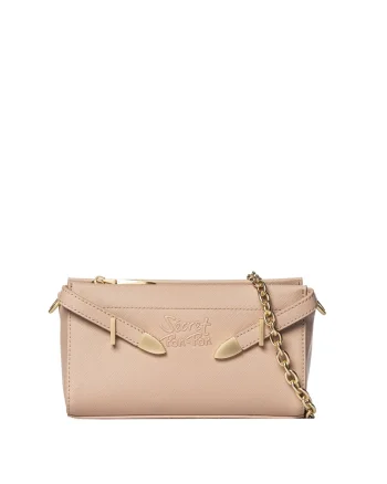 SECRET PON PON., Geanta crossbody din piele ecologica cu bareta din lant, Roz prafuit