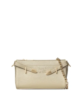 SECRET PON PON., Geanta crossbody din piele ecologica cu bareta din lant, Auriu