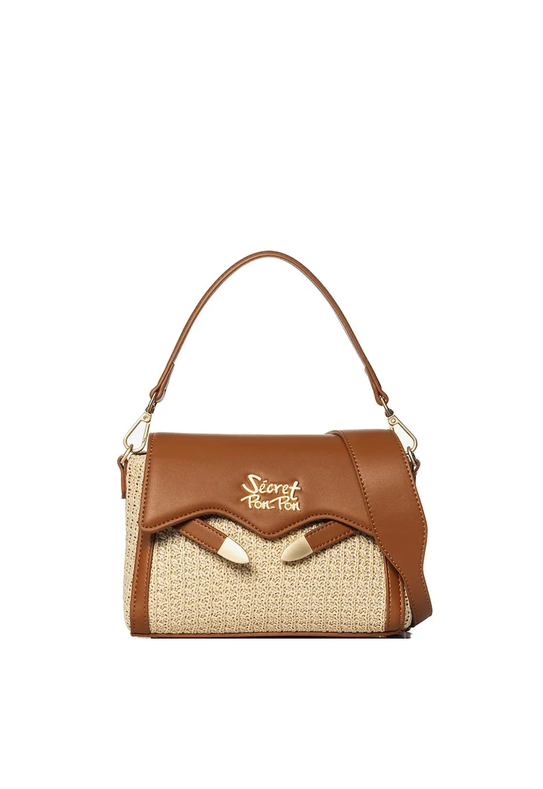 SECRET PON PON., Geanta crossbody cu logo Eridana Nova, Maro cognac/Bej