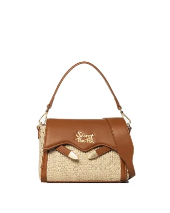 SECRET PON PON., Geanta crossbody cu logo Eridana Nova, Maro cognac/Bej