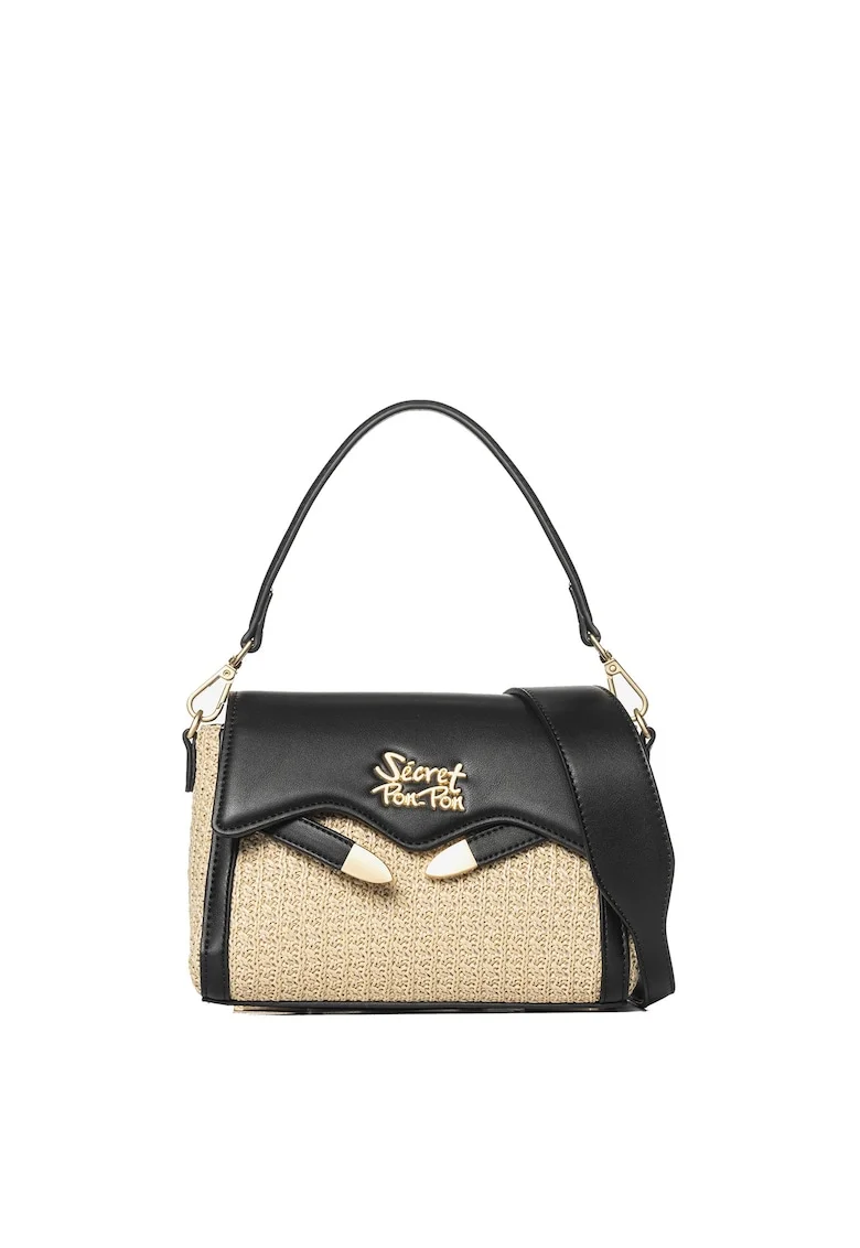 SECRET PON PON., Geanta crossbody cu logo Eridana Nova, Negru/Bej
