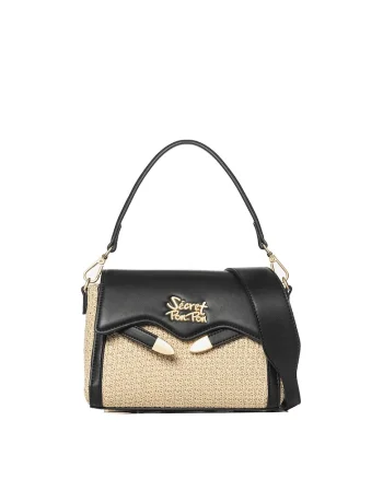 SECRET PON PON., Geanta crossbody cu logo Eridana Nova, Negru/Bej