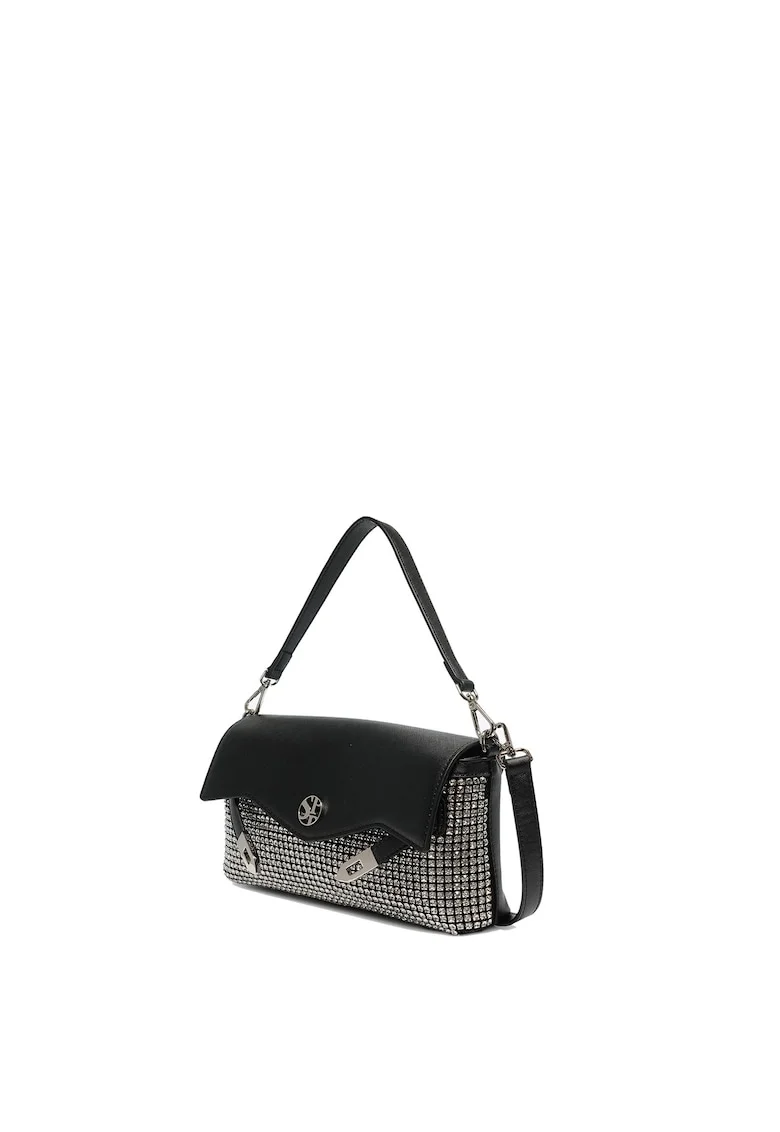 SECRET PON PON., Geanta crossbody din piele ecologica decorata cu strasuri Seraphina Ultra, Negru