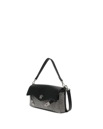 SECRET PON PON., Geanta crossbody din piele ecologica decorata cu strasuri Seraphina Ultra, Negru