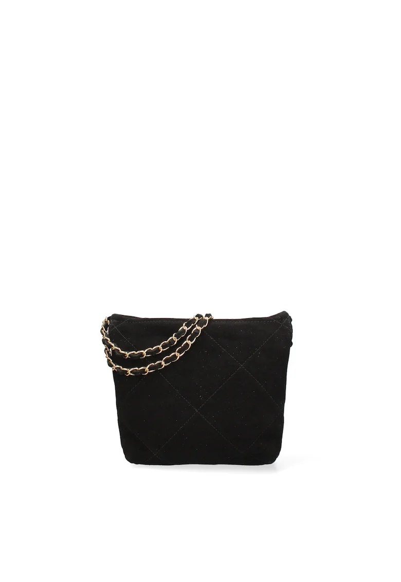 Geanta crossbody din piele intoarsa cu barete din lant Edera Plux, Negru