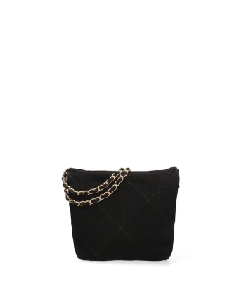 Geanta crossbody din piele intoarsa cu barete din lant Edera Plux, Negru
