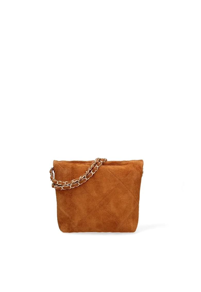 Geanta crossbody din piele intoarsa cu barete din lant Edera Plux, Maro inchis