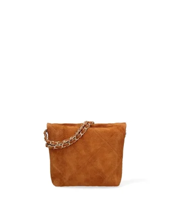 Geanta crossbody din piele intoarsa cu barete din lant Edera Plux, Maro inchis
