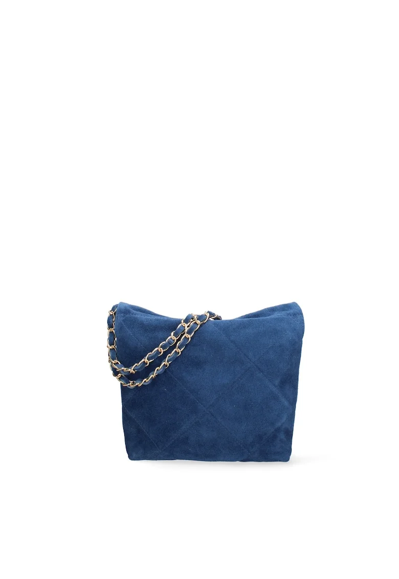 Geanta crossbody din piele intoarsa cu barete din lant Edera Plux, Albastru deschis