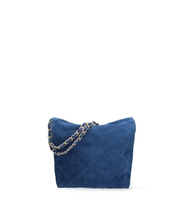 Geanta crossbody din piele intoarsa cu barete din lant Edera Plux, Albastru deschis