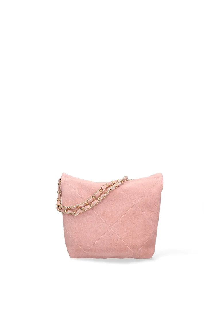 Geanta crossbody din piele intoarsa cu barete din lant Edera Plux, Roz prafuit