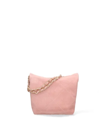 Geanta crossbody din piele intoarsa cu barete din lant Edera Plux, Roz prafuit