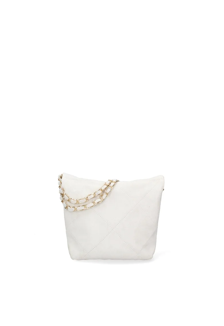 Geanta crossbody din piele intoarsa cu barete din lant Edera Plux, Gri deschis