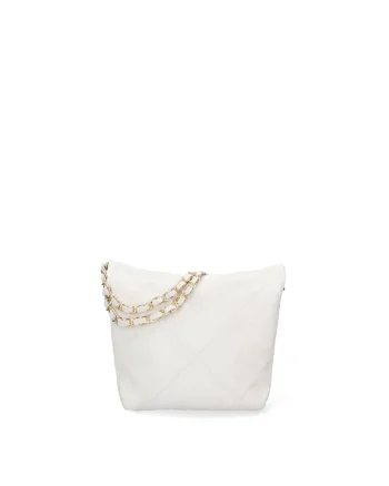Geanta crossbody din piele intoarsa cu barete din lant Edera Plux, Gri deschis