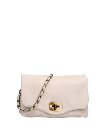 Geanta crossbody de piele cu inchidere metalica Floralla, Bej