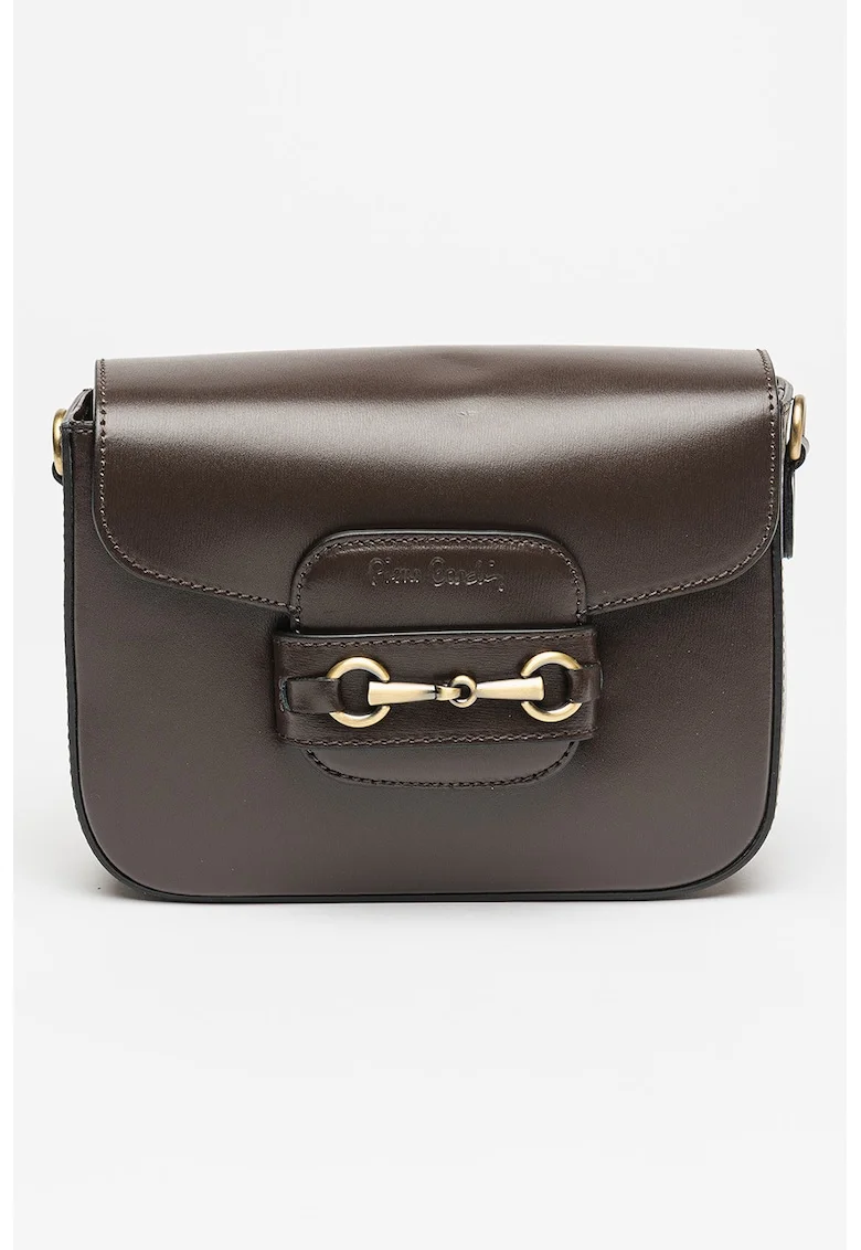 Geanta crossbody de piele cu logo, Maro inchis