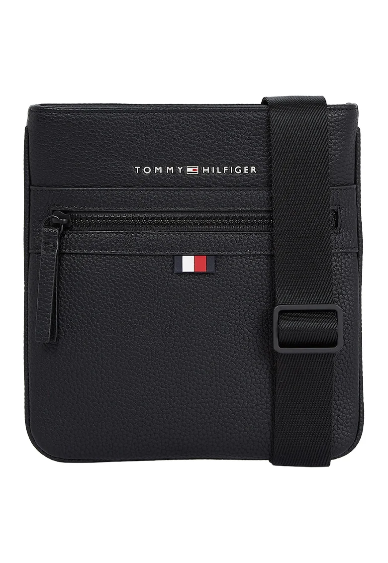Geanta crossbody de piele ecologica cu logo Essential, Negru