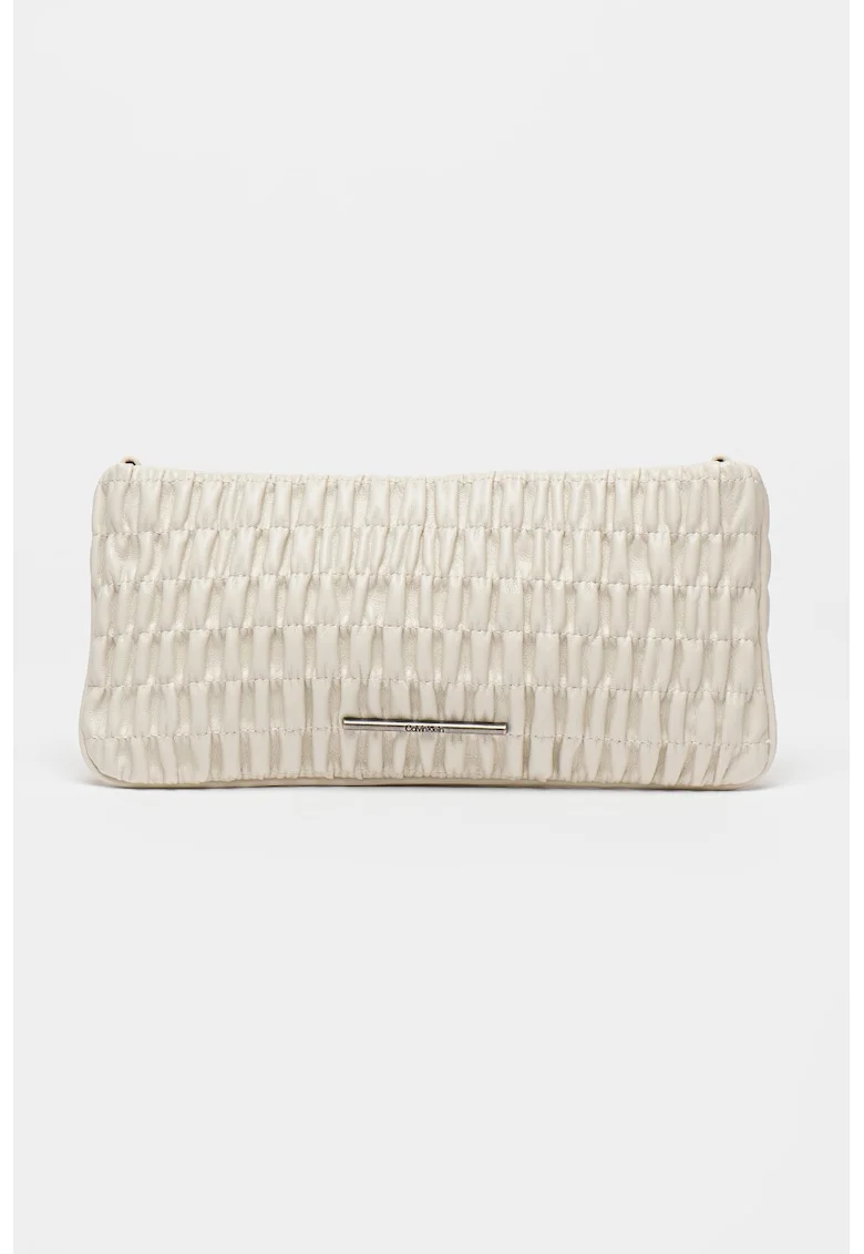 Geanta crossbody din piele ecologica cu fronseuri, Alb murdar