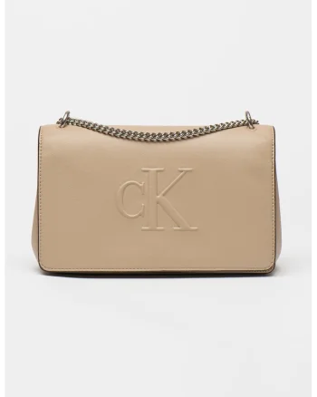 Geanta crossbody cu logo in relief, Maro taupe deschis