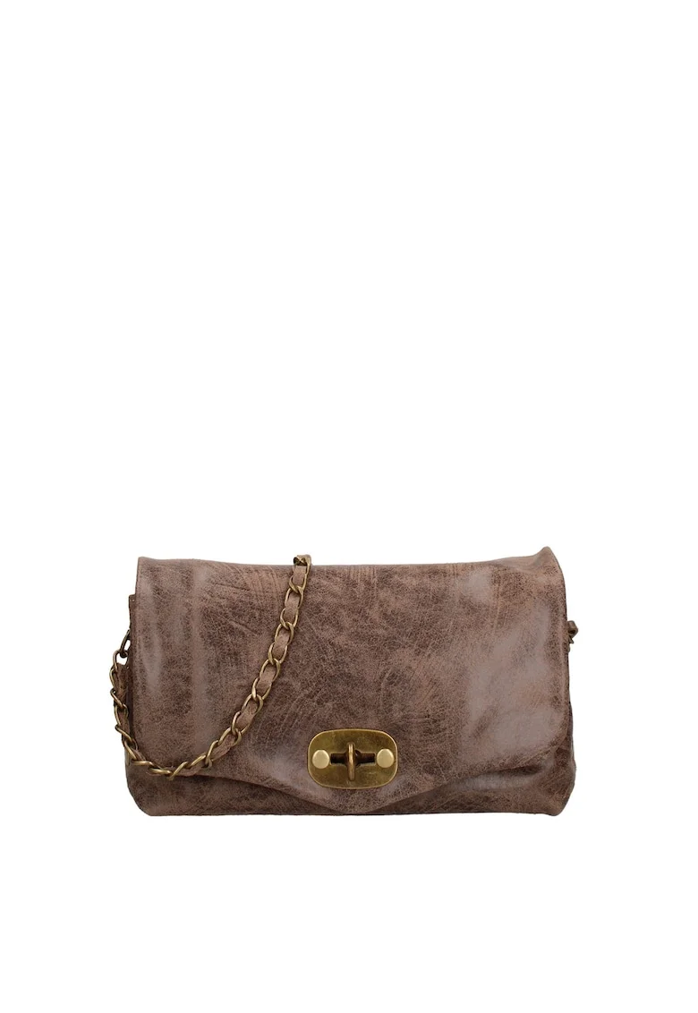 Geanta crossbody de piele cu inchidere metalica Floralla, Maro taupe