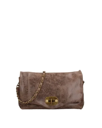Geanta crossbody de piele cu inchidere metalica Floralla, Maro taupe