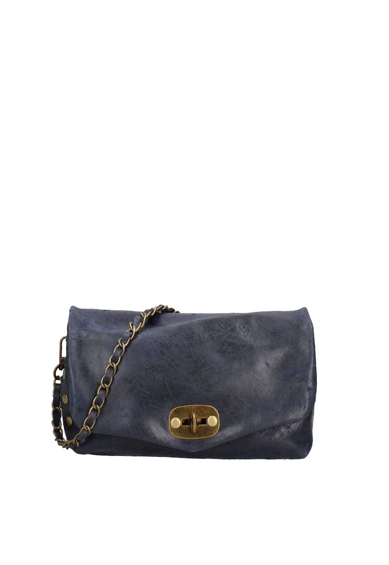 Geanta crossbody de piele cu inchidere metalica Floralla, Bleumarin